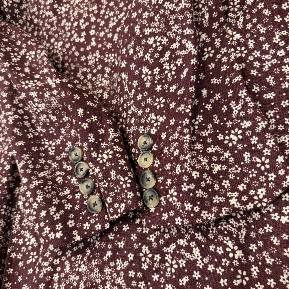 Free People Maggie Floral Linen Blazer Jacket Women’s 6 Burgundy Boho Corpcore - Picture 11 of 11